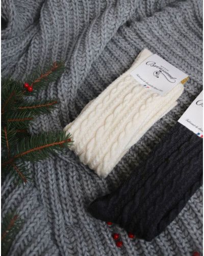 Women wool socks Maison Broussaud Torsade (Ecru)