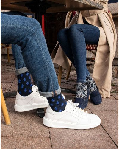 Chaussettes femme en coton Maison Broussaud Versailles (Marine Gris)