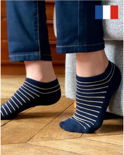 Women's cotton socks Maison Broussaud Les rayées (Marine/Doré)