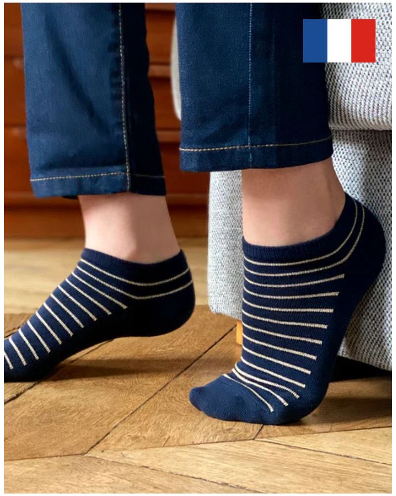 Women's cotton socks Maison Broussaud Les rayées (Marine/Doré)