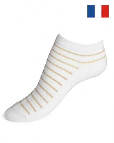 Socquettes femme en coton Maison Broussaud Les rayées (Blanc/Doré)