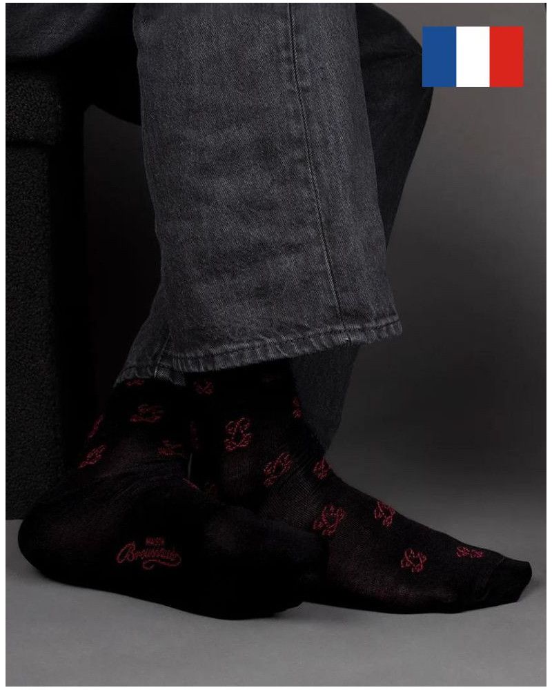 Men cotton socks Maison Broussaud Monogramme Royal (Noir bordeaux)