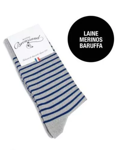 Men wool socks Maison Broussaud Marinière (Gris)