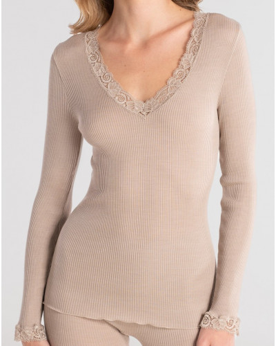 Top de mangas largas lana y seda Oscalito 3404 (Beige)