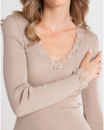 Top de mangas largas lana y seda Oscalito 3404 (Beige)