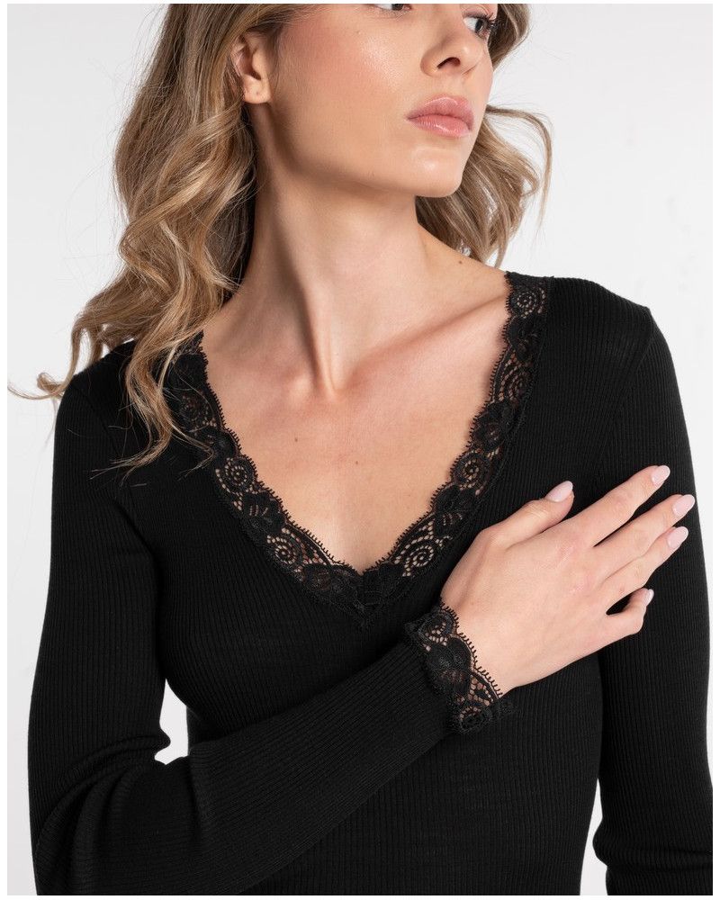 Long Sleeve Top wool and silk Oscalito 3404 (Black)