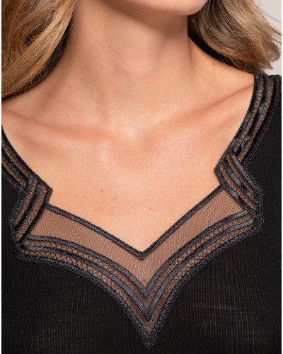 Top col fantaisie laine et soie Oscalito 7424 (Noir)