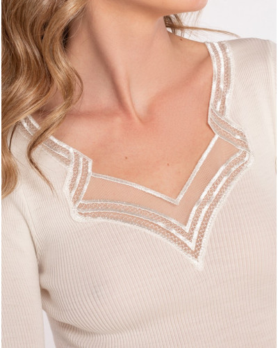 Top fantasy neck wool and silk Oscalito 7424 (Ivoire)