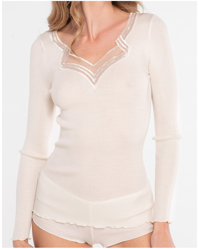 Top fantasy neck wool and silk Oscalito 7424 (Ivoire)