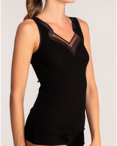 Tank top fantasy neck wool and silk Oscalito 7423 (Black)
