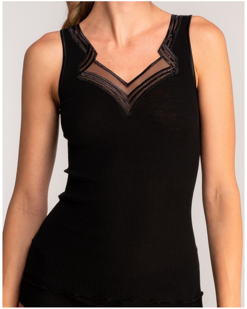 Tank top fantasy neck wool and silk Oscalito 7423 (Black)