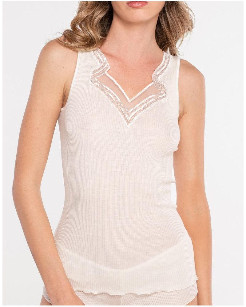 Tank top fantasy neck wool and silk Oscalito 7423 (Ivoire)