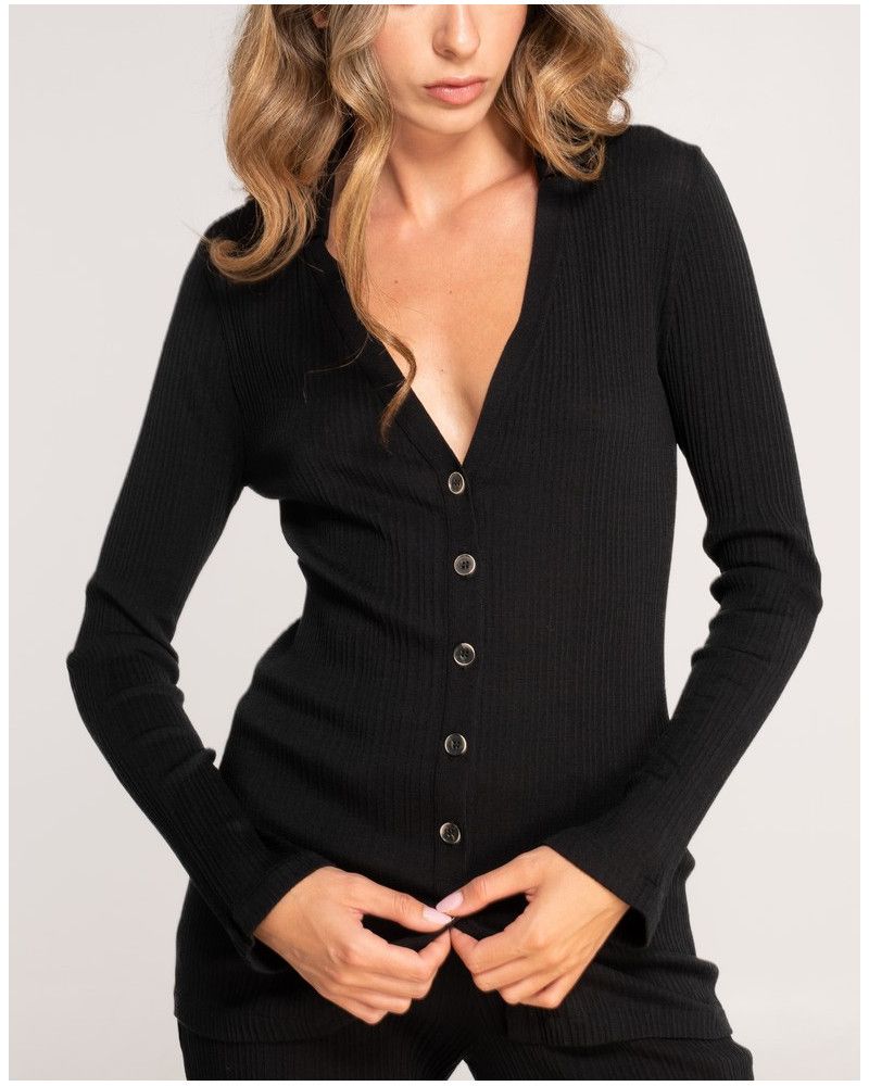 Blusa con cuello V lana y seda Oscalito 7462 (Negro)