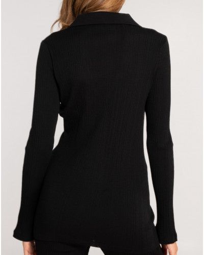 Blusa con cuello V lana y seda Oscalito 7462 (Negro)