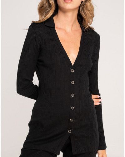 V-neck blouse wool and silk Oscalito 7462 (Black)