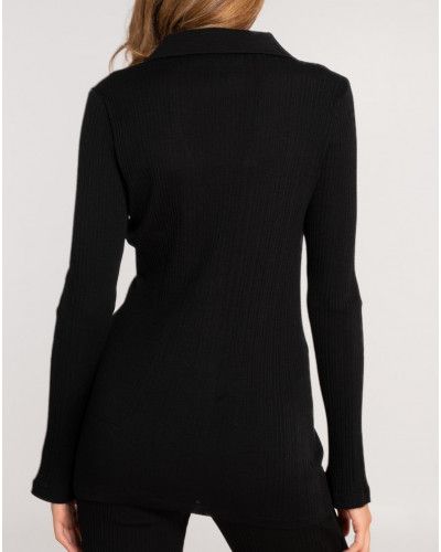 Polo lana y seda con cuello V Oscalito 7460 (Negro)