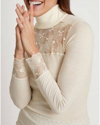 Blusa cuello alto Calida Lana & Seda Glam (Negro)