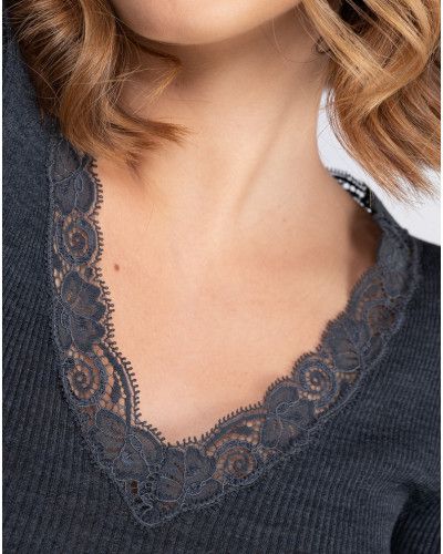 Long sleeve top wool and silk Oscalito 3404 (Ardoise)