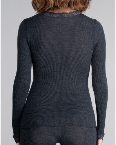 Top manches longues laine et soie Oscalito 3404 (Ardoise)