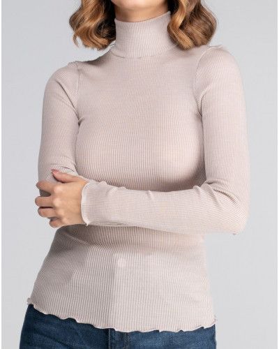 Funnel collar sweater wool and silk Oscalito 3429 (Beige)