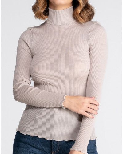 Funnel collar sweater wool and silk Oscalito 3429 (Beige)