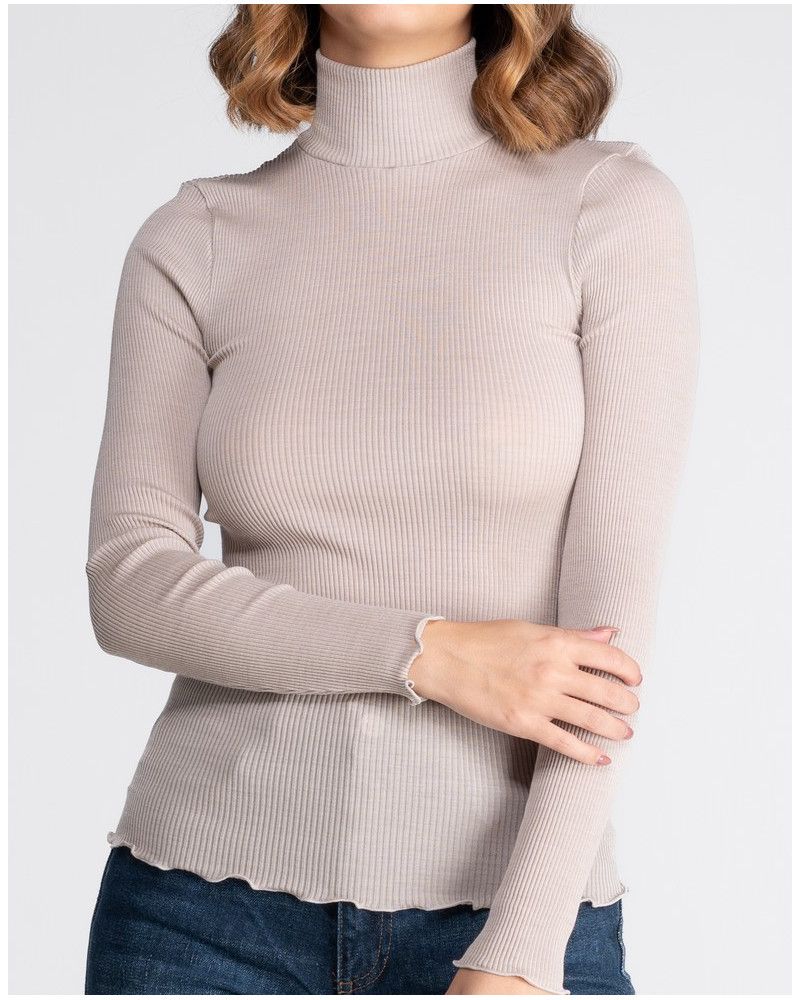 Pull col cheminée laine et soie Oscalito 3429 (Beige)