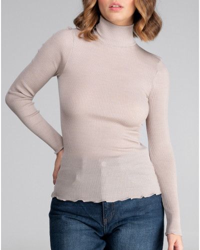 Suéter de cuello alto lana y seda Oscalito 3429 (Beige)