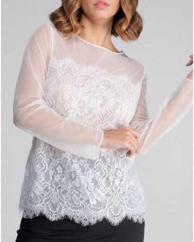 Mesh and lace top Oscalito 7442 (Ivoire)