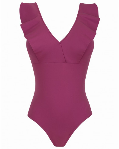 V-neck one-piece swimsuit without underwire Empreinte Wave (Orchidée)
