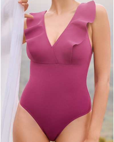 V-neck one-piece swimsuit without underwire Empreinte Wave (Orchidée)