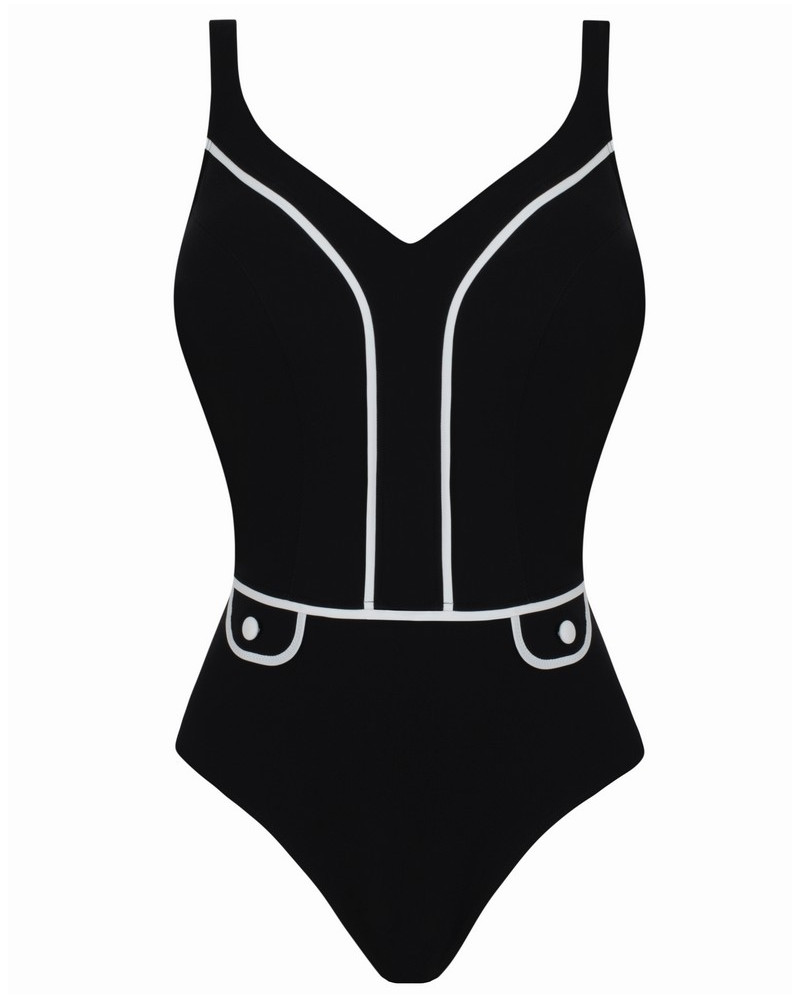 V-neck one-piece swimsuit without underwire Empreinte Attitude (Black)