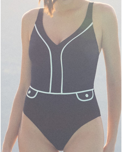 Bañador de una pieza con escote en V y sin aros Empreinte Attitude (Negro)
