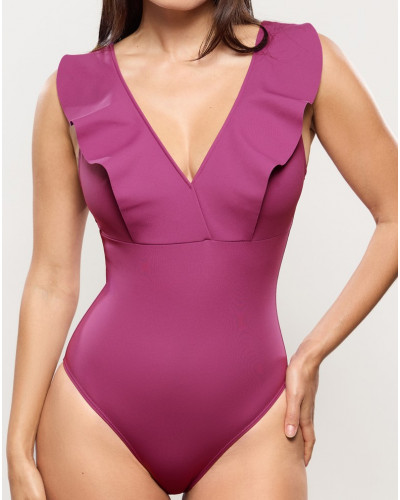 V-neck one-piece swimsuit without underwire Empreinte Wave (Orchidée)