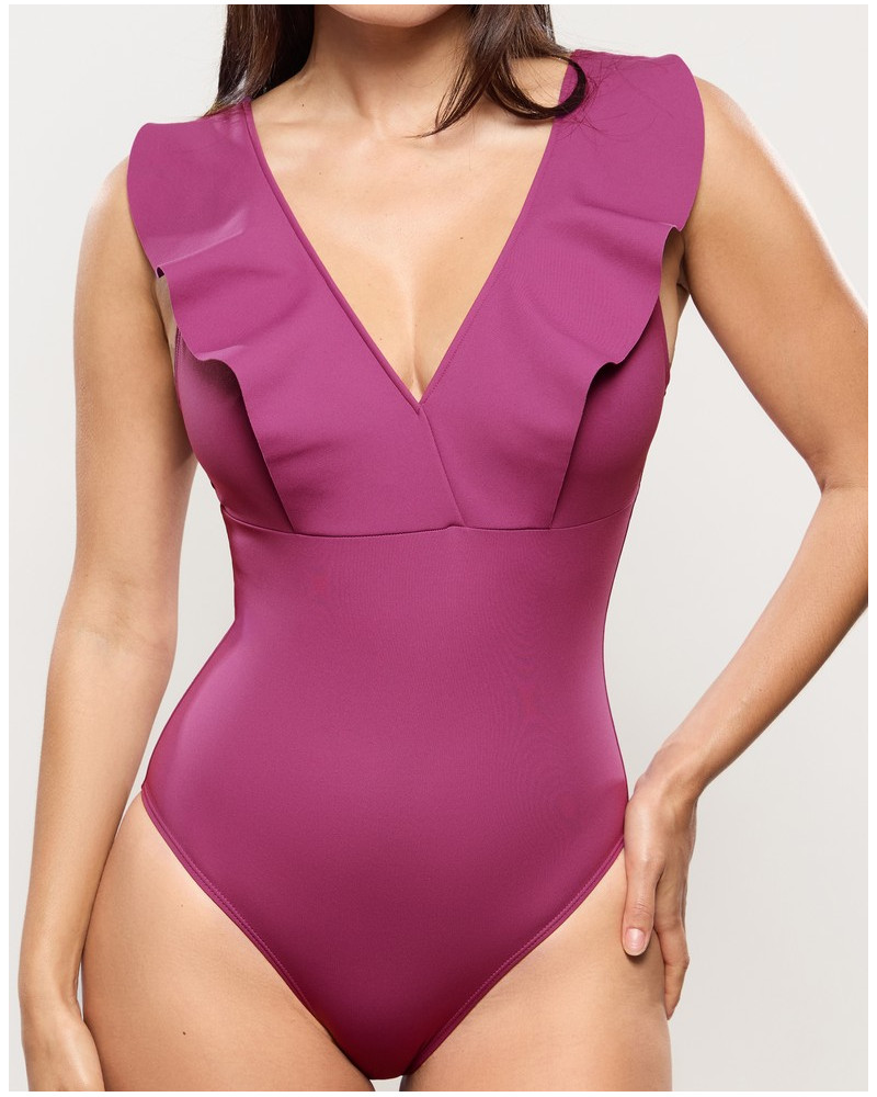 V-neck one-piece swimsuit without underwire Empreinte Wave (Orchidée)