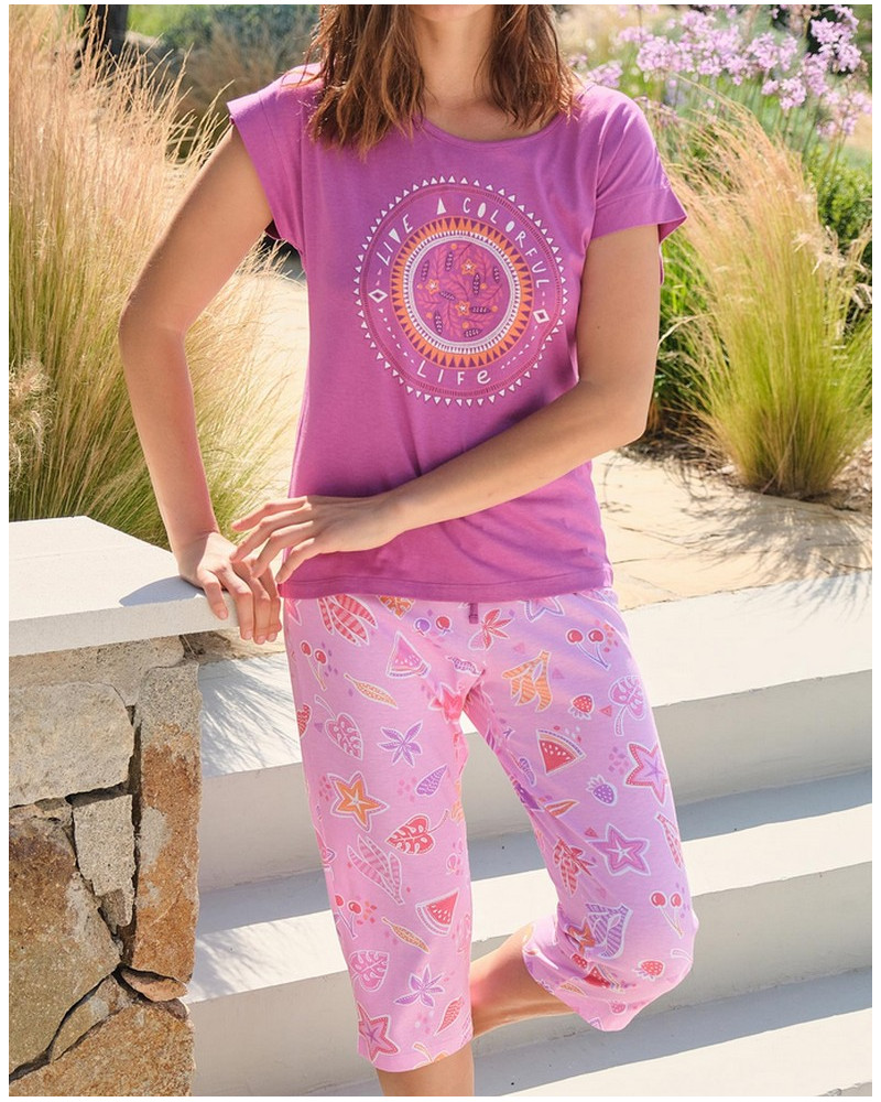 Pyjama manches courtes Massana coton Paradise (Imprimé Rose)