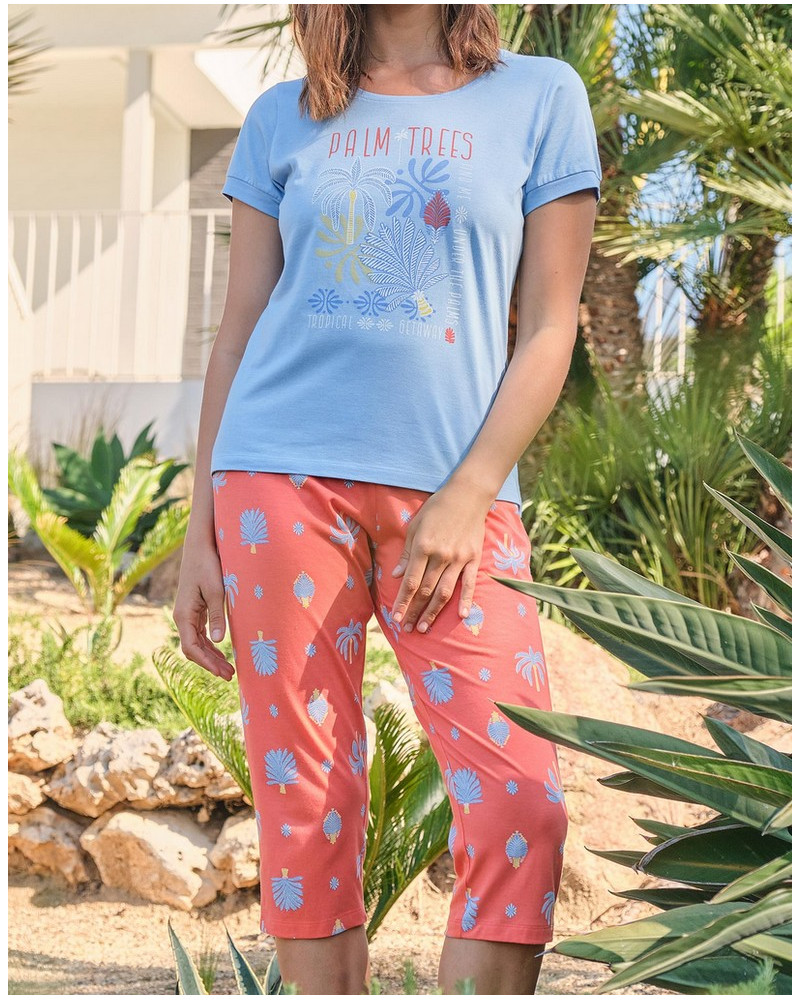 Short-sleeved pyjamas Massana Romantic Tropical cotton (Multicolor)