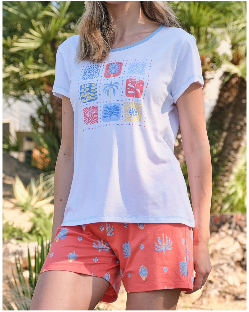 Short pyjamas Massana Romantic Tropical cotton (Multicolor)
