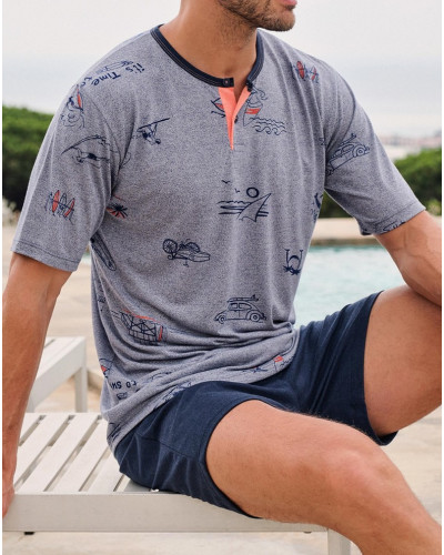 Pyjama court Massana imprimé vacances coton (Multicolore)
