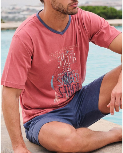 Pyjama court Massana Skilled sailor coton (Multicolore)