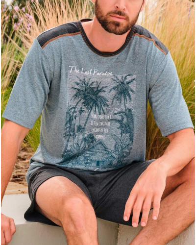 Short pyjamas Massana cotton Grey palm (Grey Print)