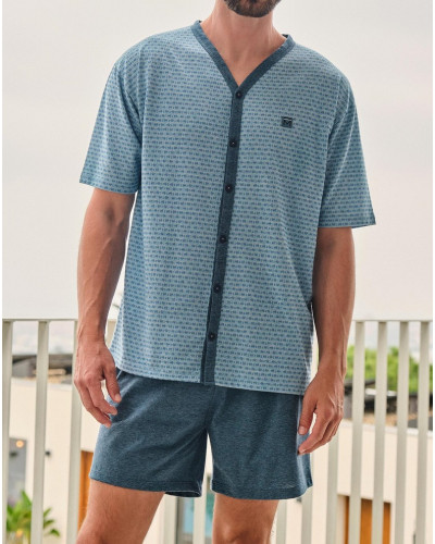 Pyjama court boutonné Massana (Vert & Gris)