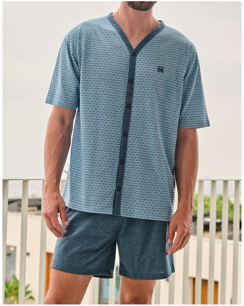 Short buttoned up pajamas Massana (Vert & Gris)