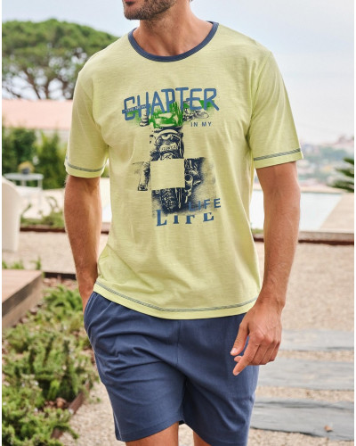 Pijama corto 100% algodon Massana (Vert Clair/Bleu)