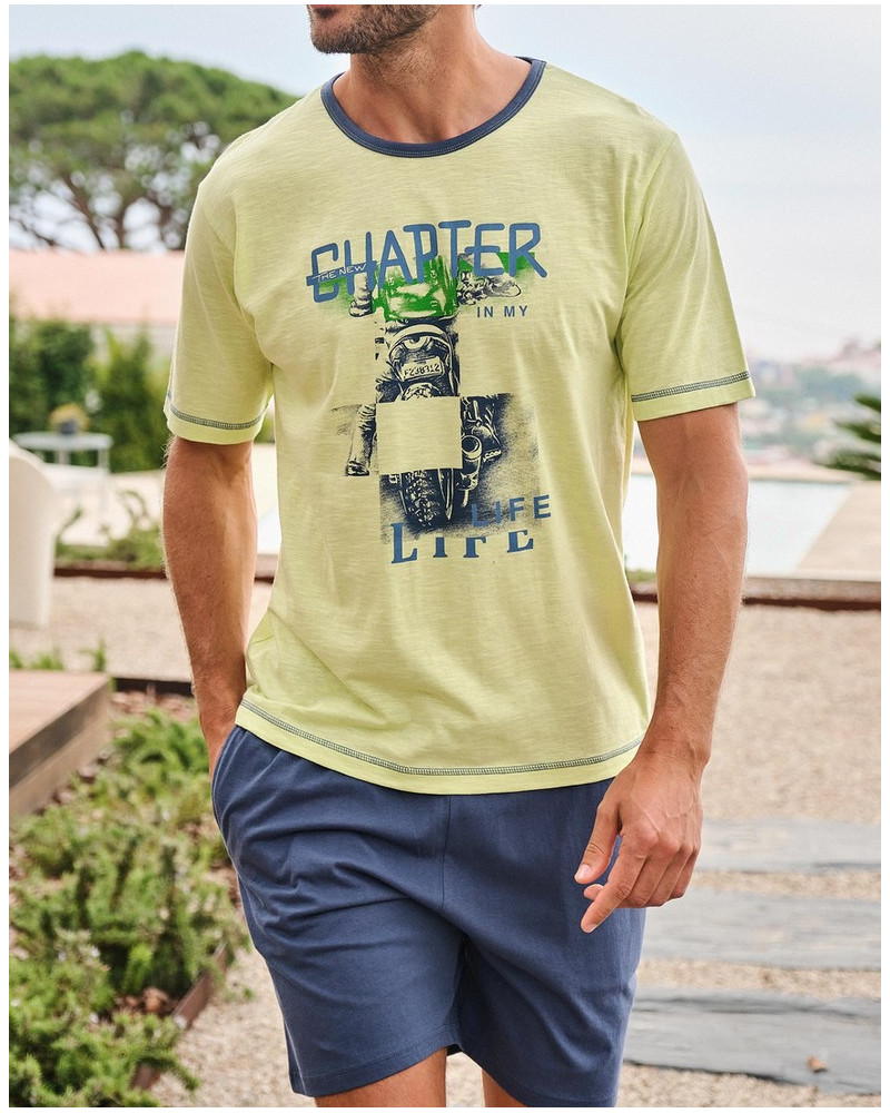 Pijama corto 100% algodon Massana (Vert Clair/Bleu)