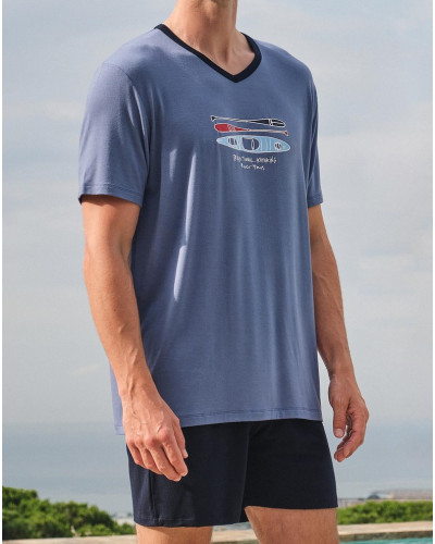 Pyjama court col V Massana (Bleu)