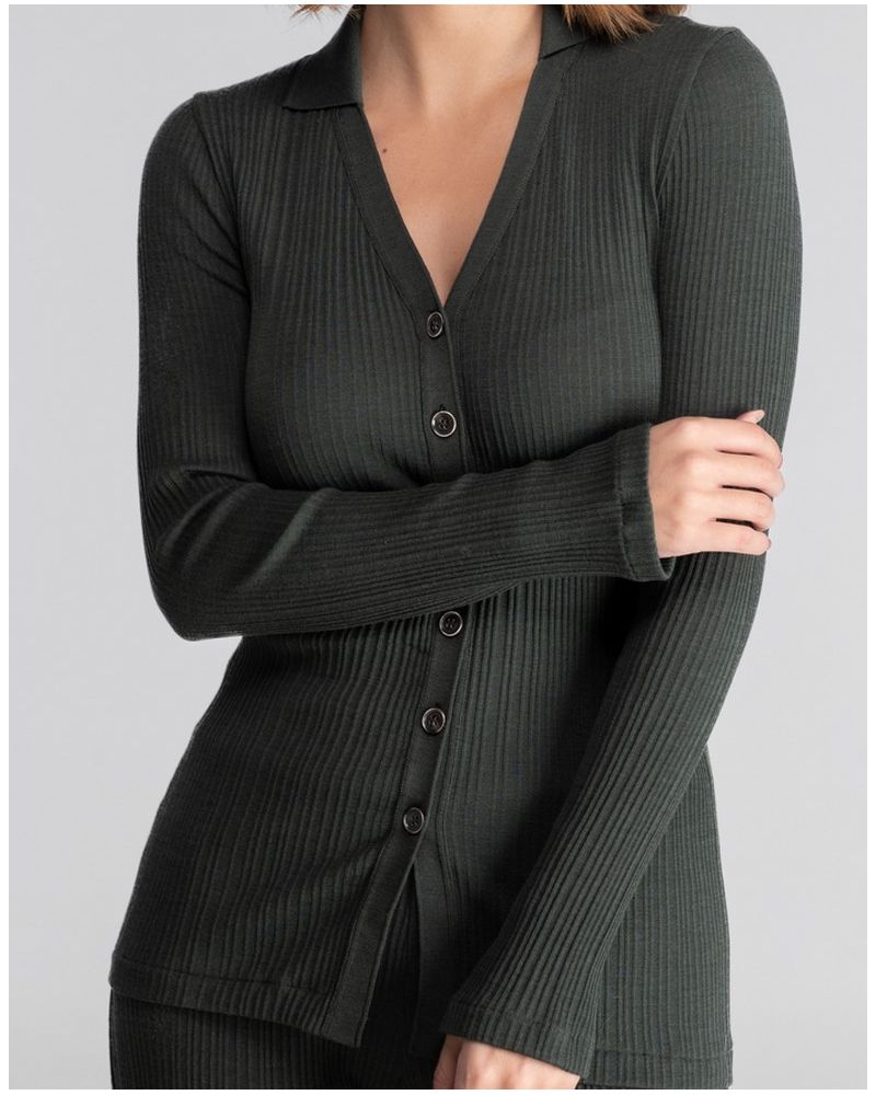 Blusa con cuello V lana y seda Oscalito 7462 (Forêt)