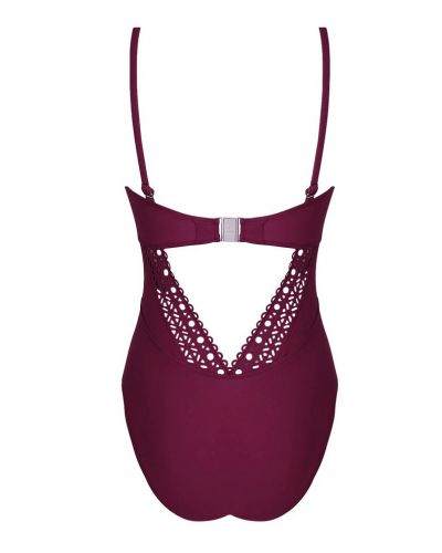 Padded one-piece swimsuit bandeau Lise Charmel Ajourage Couture (Ajourage Prune)