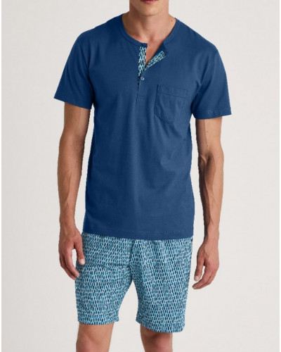 Pyjama short Calida Relax Imprint 100% coton (Pottery Blue)