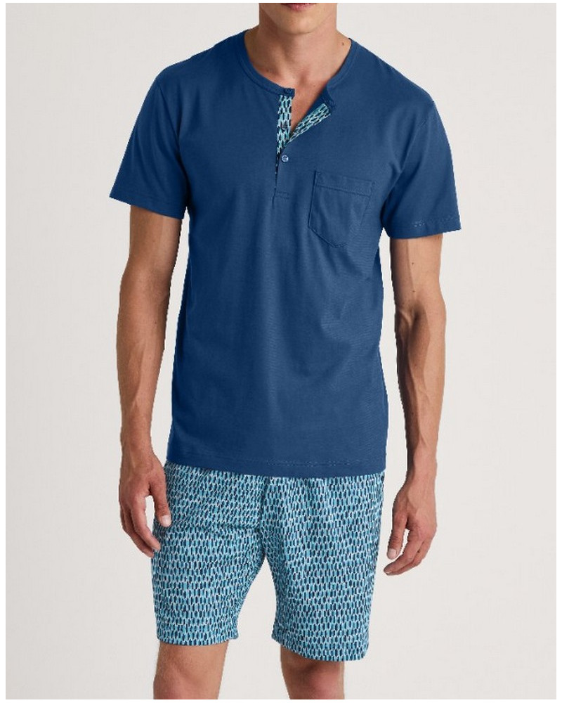 Pyjama short Calida Relax Imprint 100% coton (Pottery Blue)