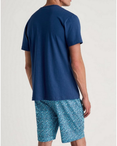 Pyjama short Calida Relax Imprint 100% coton (Pottery Blue)